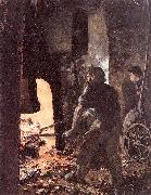 Adolph von Menzel Self-Portrait with Worker near the Steam-hammer oil painting